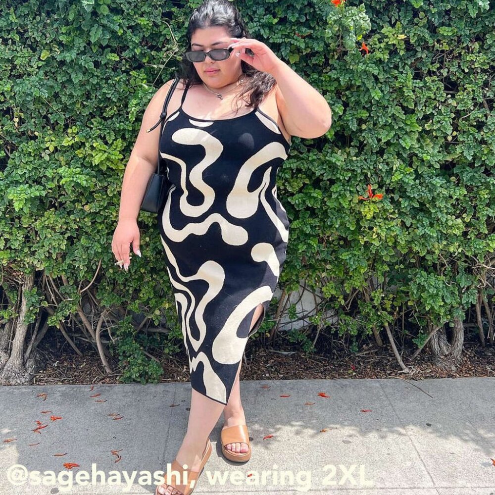 Cider Black & Cream Abstract Midi Dress 2XL